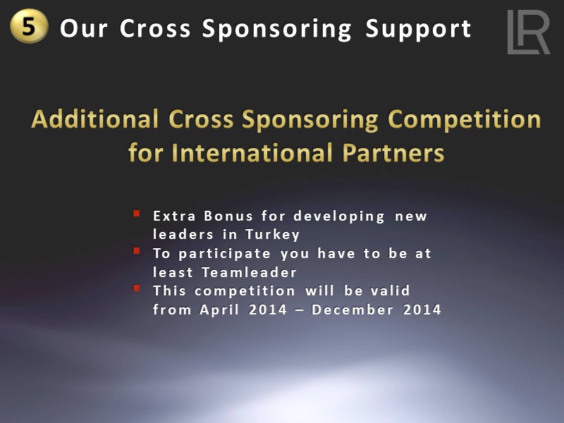 Our Cross Sponsoring Support 5 Additional Cross Sponsoring Competition for International Partners Extra Bonus